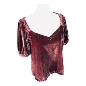 Ann Taylor Loft Luxury Soft Purple V-Neck Short‎ Puff Sleeve Velvet Top Sz S